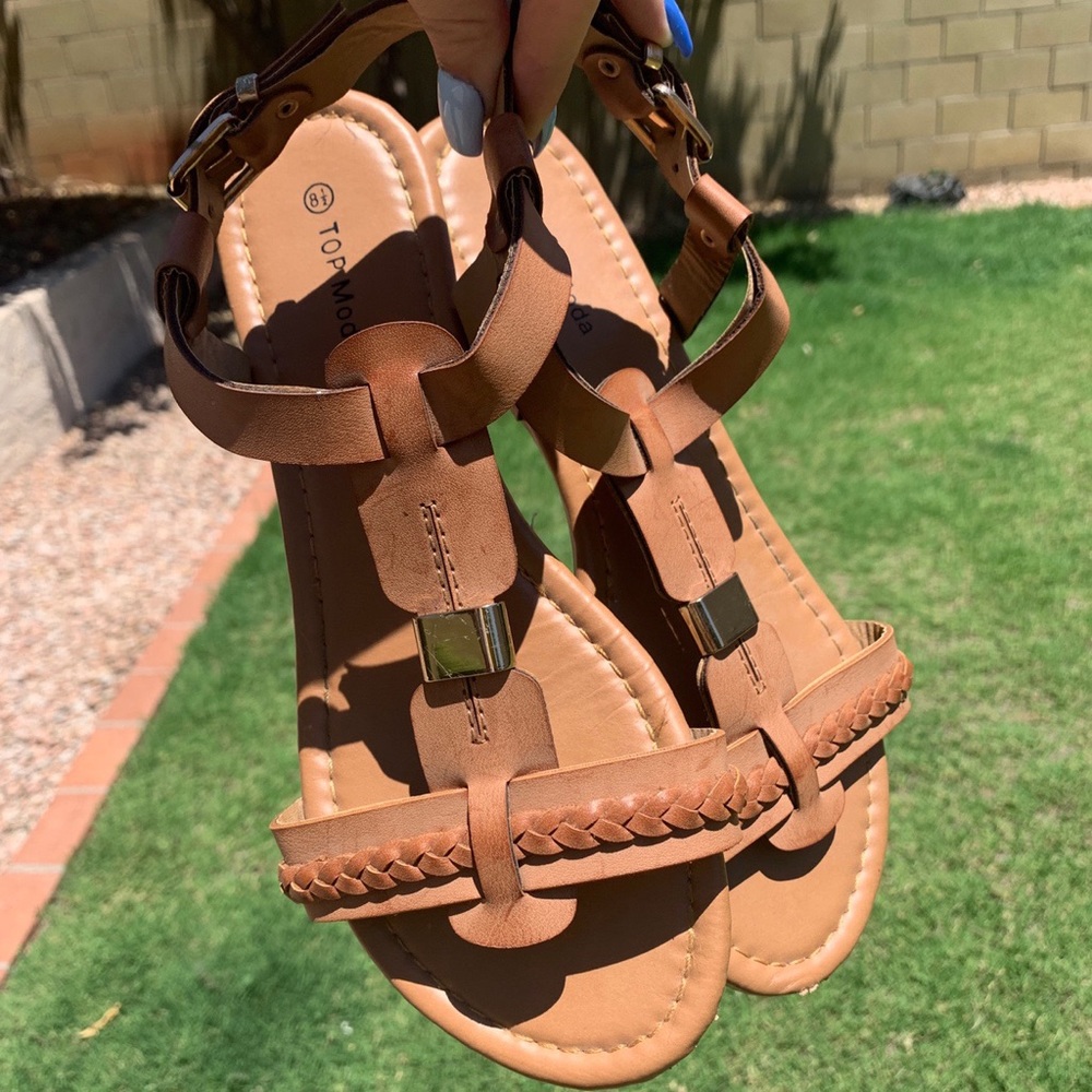 Tan and gold sandals